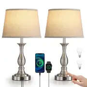 Bedside Table Lamp Touch Control Bedroom Lamps with USB-C USB-A Charging Port...