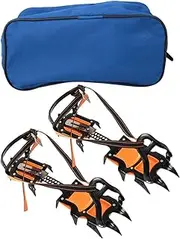 12 Toothed Spring Claw Crampons Boots Non Slip Ski Ice Shoes Cover Accessory Steel Black Orange Size 36-47 Snow Grassland Ice
