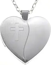 [Alexander Castle] Sterling Silver Cross Locket with 18" Silver Chain & Gift Box - Unisex Adult Sentimental Elegant Gift - Women's Necklace
