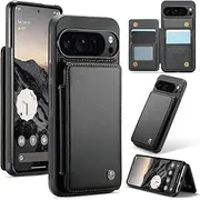 [ELEPIK] for Google Pixel 9 Pro XL Case with Card Holder, Kickstand [4 Card/Cash Holder] [for Women & Men] [Durable PU Leather] Magnetic Wallet Phone Cover for Pixel 9 Pro XL, Fashion Black