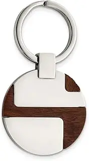[Generic] Stainless Steel Polished Engravable Wood Key Chain Measures 60x30.5mm Wide Jewelry Gifts for Men