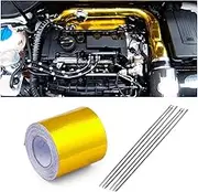 Gold Adhesive Backed Heat Barrier Tape, 2" x 16.4' (5M) Heat Shield Reflective Tape Wrap Roll, Aluminum Foil High-Temperature Insulation Roll for Car Intake Pipe, Engine Bay etc. (2" x 16.4')