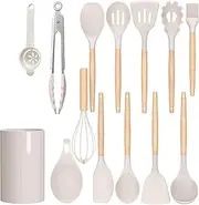 Alliebe Cooking Utensils Set, 14 PCS Non-Stick Pan Carote Utensil Set,White Kitchen Cooking Utensils Set,High Temperature Resistance Utensil Sets，Silicone Not Hurt The Pot Kitchenware
