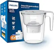 Philips Water Filter Jug +6 Micro X-Clean Replacement Filter Cartridges, Fast Flow, White, 2.6 litres, Electronic Timer, Packaging May Vary
