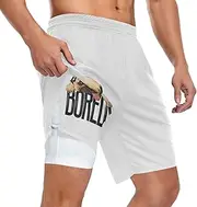 [ZZXXB] Bored French Bulldog Athletic Shorts for Men with Pockets 2 in 1 Quick Dry Running Shorts S-3XL