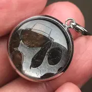 Sericho Pallasite & Muonionalusta Meteorite Round Pendant Stainless Steel Frame