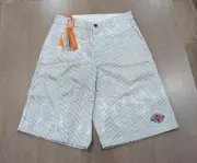 $530 Mens HERON PRESTON Striped Canvas Shorts Black/White Small