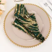 20" x 20" HUNTER GREEN GOLD Tulle Net Fabric NAPKIN Wavy Embroidered Sequins