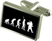 [Select Gifts] Evolution Ape To Man Santa Cufflinks Crystal Tie Clip Bar Box Set Engraved