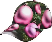 [pvinnk] Pink Christmas Ball Print Stylish Hat Headwear Hat Baseball Cap Adjustable Snapback Hat for Men and Women, Black, One Size