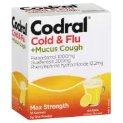 Codral Cold & Flu + Mucus Cough 10 Sachets Lemon Flavour Max Strength