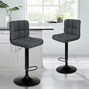 [ALFORDSON] Bar Stool 2X Adjustable Kitchen Stools Ralph Series Swivel Counter Barstools Fabric Dining Chair in 62-83cm Seat Height for Home Bar Dining Room, Dark Grey