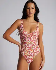 [Rhythm] Rhythm Women's Bloom Floral Underwire One Piece Bathing Suit in Red Size 2 2 Red