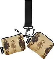 [XYMZR] Mini Zip Around Wristlet keychain Wallet Cowboys Group Horses for Women Personalized Pattern Detachable Dual Pouch Wristlet Portable Wallet Phone Coin Purse, Multi-colored, One Size