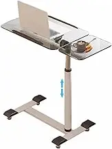 Creative Transparent Glass Laptop Table, Height Adjustable Bedside Table, Rolling Table with Tiltable Tabletop, Manual Standing Desk, Easy to Install