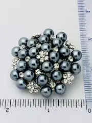 Vintage Silver Faux Grey Black Pearl Cluster Crystal Flower Pin Brooch