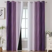 Purple and Greyish White Ombre Blackout Curtains 84 Inches Long, Full Room Da...