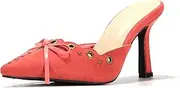 [UP2STEP] Women Casual Suede Pointed Toe Slip On Mules Low Kitten Heel Slippers with Tie Bow