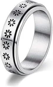[Lian] Spinner Rings for Women Men Fidget Rings Moon Star Flower Stainless Steel Ring Couple Rings Wedding Promise Rings Valentine's Day Gift(6-11)