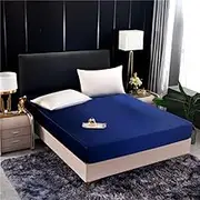 Solid Color Fitted Sheet Satin Mattress Cover with Elastic Band Bedsheet 140x200 160x200 Fit Sheet,1,150x200x25cm