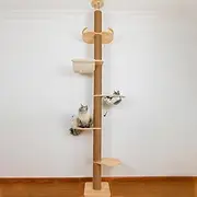 Cat Tree Floor to Ceiling Natural Sisal Rope Scratching Post Height:55.52-118.5 Inches Adjustable Cat Tree Cat Modern Activity Tree (55 * 120in)