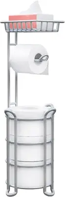 Toilet Paper Holder Stand with Shelf for Phone, Free Standing Tissue Roll Storag