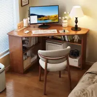 在飛比找蝦皮購物優惠-轉角實木書桌成人家用卧室牆角落電腦桌小戶型省空間三角學習桌子
