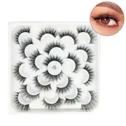 Nevenka 10 Pairs 3D False Eyelashes Reusable Wispy Cat Eye Natural Look Lashes-115