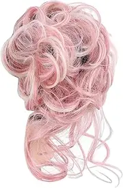 Hairpiece Hair Wig High-Resilience Elastic Band Easy Care Anti-slip Breathable Dress Up Natural Look Heat-friendly Chignon Wig for Party Daily Use(Pink)