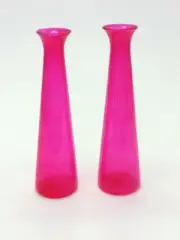 Mini Bud Vases Set of Two Purple Fushia Colored / Decorative Vases H- 5.5 in