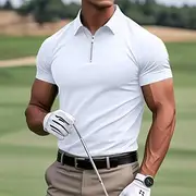 Men's Polo Shirts Quarter Zip Polo Casual Sports Lapel Quarter Zip Short Sleeve Fashion Basic Plain Quarter Zip Summer Spring Standard Fit Army Green Wine Blac
