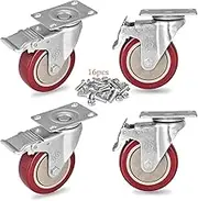 5" Caster Set of 4 Heavy Duty Silent Caster Safety Dual Locking Bearing Plate Swivel Caster with Brake Wheels for Furniture Workbench Cart