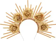 Baluue Gold Crown Headband - Flower Tiara Goddess Headpiece for Women Halloween Wedding Costume