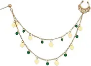 [Pliwcas] Indian Gold Nose Ring Chain to Earring Dainty Crystal Fake Nose Ring with Chain to Ear Pierced Earrings 7" Sexy Beaded Nose Hoop Tassel Septum Nose Rings Studs Fancy Party Costume Accessories