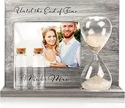Blosssound Wedding Sand Ceremony Set Wooden Photo Frame Hourglass Funnel 2 Sand 2 Glass Bottles Picture Frame Sand Mixing Set Unity Sand Kit for Weddings Ceremony Beach Supplies