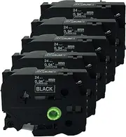 NEOUZA 5Pk Compatible for Brother P-Touch Laminated Tze Tz Label Tape Cartridge 24Mm X 8M (Tze-355 White On Black)