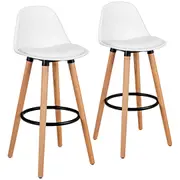 Costway Upholstered Bar Stools Dining Chair Counter Stools Kitchen Cafe Pub Wood Legs White