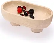 OwnMy Oval Natural Travertine Fruit Bowl for Kitchen Counter, 10 Inch Large Decorative Pedestal Bowl for Home Decor, Stone Fruit Holder with Two-Legs for Table Centerpiece, Key Bowl for Entryway Table