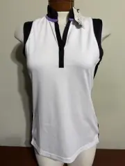 EP PRO NY Mandarin Collar 1/4 ZIP SLEEVELESS Golf Polo Women Small WHITE Logo