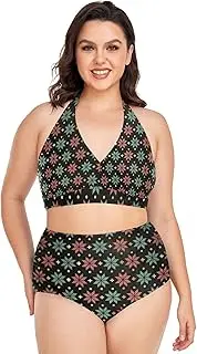 [Caihoyu] Plus Size Bikini for Ladies Tummy Control Bathing Suits High Waisted Bikini Swimwear Merry Christmas Chalkboard L