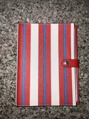 Coach Notebook with Stripe Print Silver Chalk Red Multi Smooth Leather New