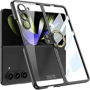[YBROY] Case for Samsung Galaxy Z Fold5 5G, Ultra-Thin Hard PC + Tempered Glass Protective Film, with Metal Ring, Anti-Scratch, Cover Case for Samsung Galaxy Z Fold5 5G.(Black)