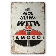 3x Tin Sign Amoco Nice Going With Rustic Look Car Workshop Decorative