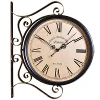 在飛比找樂天市場購物網優惠-時鐘鐘錶裝潢掛鐘歐式復古雙面鐘錶掛鐘客廳靜音裝潢美式藝術掛表