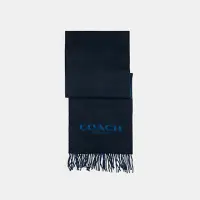 在飛比找momo購物網優惠-【COACH】素面雙色LOGO羊毛圍巾(藍)