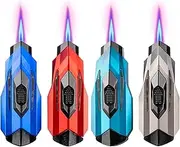 4 Pack Jet Flame Butane Lighters,Djustable Flame Windproof Torch Lighter,Refillable Butane for Candle, Gifts, Indoor, Outdoor(Without Butane Gas)