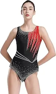 [TiaoBug] Womens Rhythmic Gymnastics Leotards Sleeveless Dance Leotard for Aduit Practice and Performance Wear