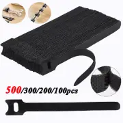 100Pcs Cable Straps Black Wire Cord Hook Loop Ties Reusable Fastening Organizer