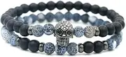 [IBOWZ] Crystal Bracelet Bead Bracelets Crystal Bracelet, 7 Chakra Natural Blue Crack Gemstone Beads Frosted Stone Elastic Bangle Black Gothic Skull Jewelry Yoga Charm Diffuser Women Bracelet Gift