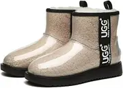 [UGG AUZLAND SHEEPSKIN] Short Boots Women Cream White/Black,Boots Inner Sole Sheepskin PVC Upper Warm and Comfort